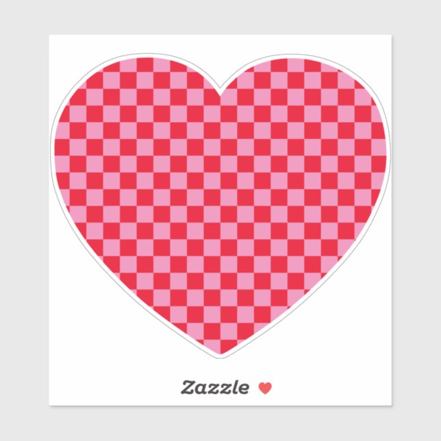 Sticker Coeur À damiers rouge et rose (Feuille)