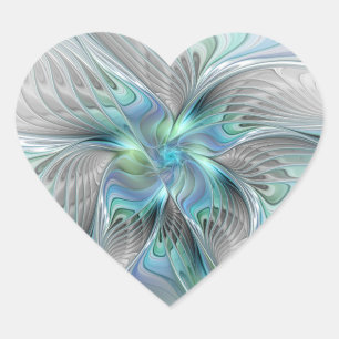 Sticker Cœur Abstrait Bleu Vert Papillon Imaginaire Fractal Art