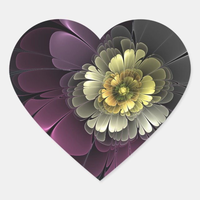 Sticker Cœur Abstrait Purpur moderne Khaki Gris Fleur fractale  (Devant)