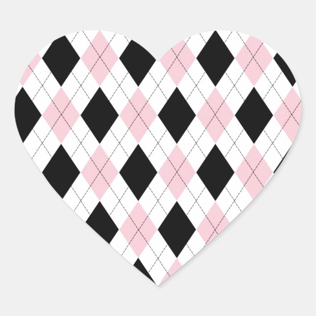 Sticker Cœur Accessoire motif plaid noir rose blanc (Devant)