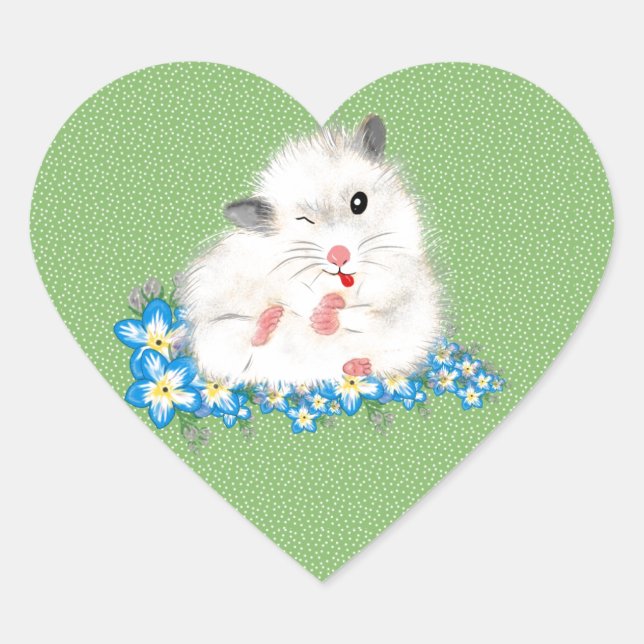 Sticker Cœur Accessoires hamster syrien blanc mignon, polka ver (Devant)
