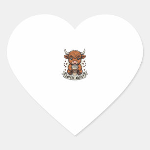 Sticker Cœur Accro au café Vache des Highlands Mignonne Gravure