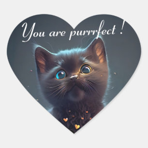 Sticker Cœur Adorable Kitten noir : Vous êtes parfait!