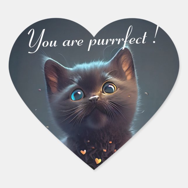 Sticker Cœur Adorable Kitten noir : Vous êtes parfait! (Devant)