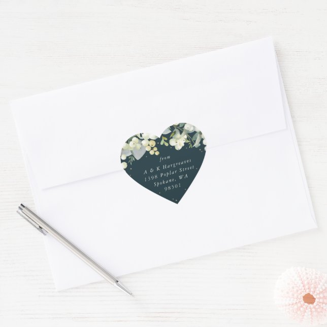 Sticker Cœur Adresse de Noël au Sureau vert + Eucalyptus (Enveloppe)