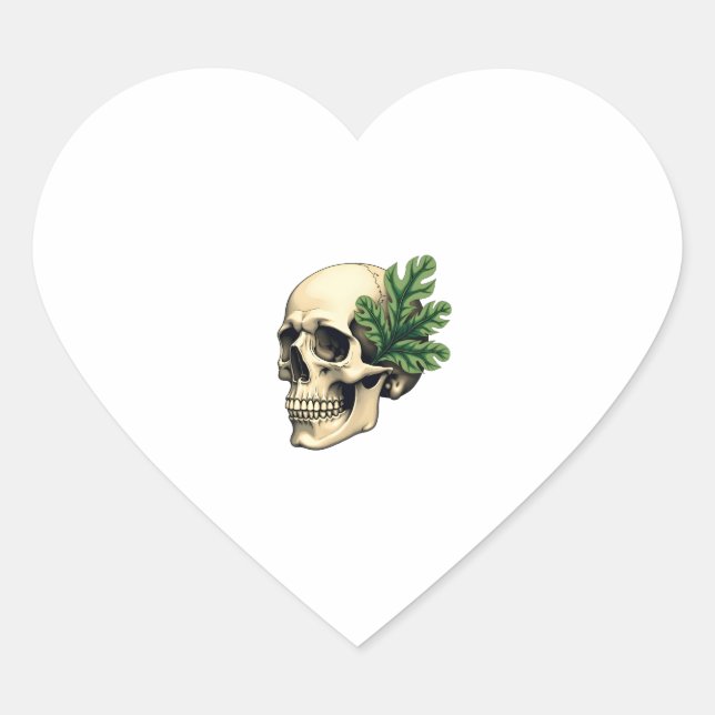 Sticker Cœur Aesthetic Goth Grunge Skull Tropical Monstera Leaf (Devant)