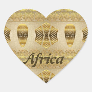 Sticker Cœur Afrique d'or. Masque tribal motif d'or.