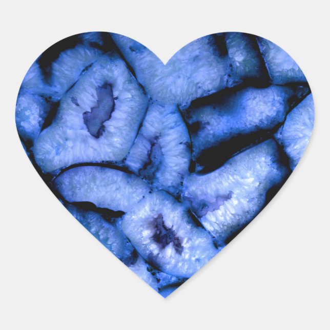 Sticker Cœur Agate de quartz bleu, Geodes bleues, motif abstrai (Devant)