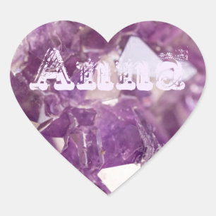Sticker Cœur Agate pourpre Améthyste Typographie Nom Modèle