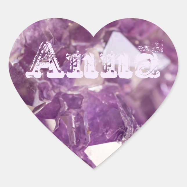 Sticker Cœur Agate pourpre Améthyste Typographie Nom Modèle (Devant)