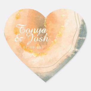 Sticker Cœur Agate Watercolor Geodes Coral Mariage