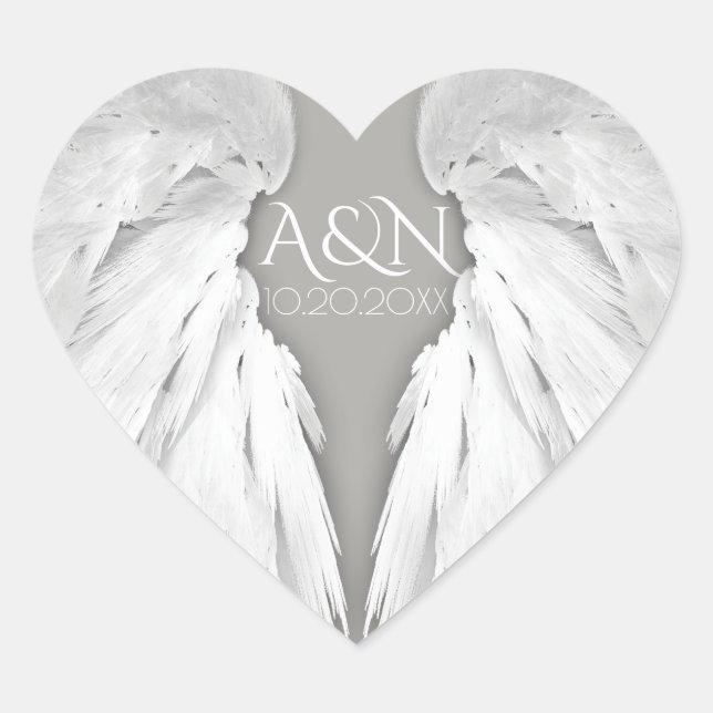 Sticker Cœur AILES ANGEL Initiales Mariages Élégant gris (Devant)