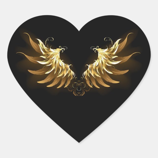 Sticker Cœur Ailes d'Ange d'or sur arrière - plan noir (Devant)