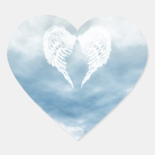 Sticker Cœur Ailes d'ange en ciel bleu nuageux