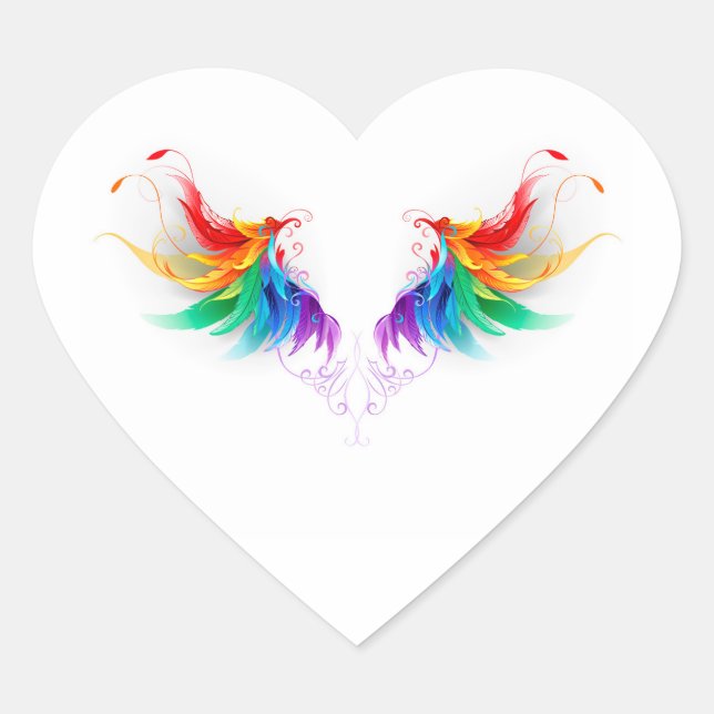 Sticker Cœur Ailes fluffy arc-en-ciel (Devant)