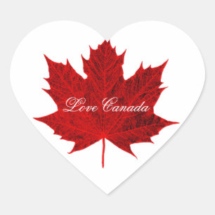 Sticker Cœur Aimer la feuille d'érable canadienne-rouge