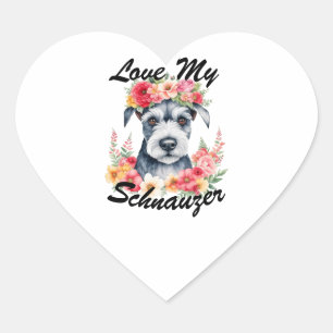 Sticker Cœur Aimer Mes Fleurs Schnauzer Rose Rouge Jaune Peach 