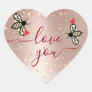 Sticker Cœur Aimez-vous Petites abeilles à coeur Parties scinti