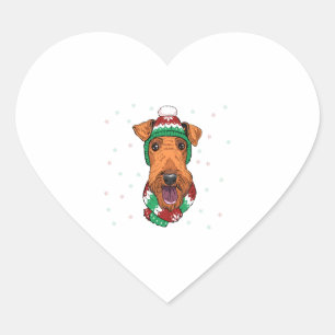 Sticker Cœur Airedale Terrier dans le casquette de Noël