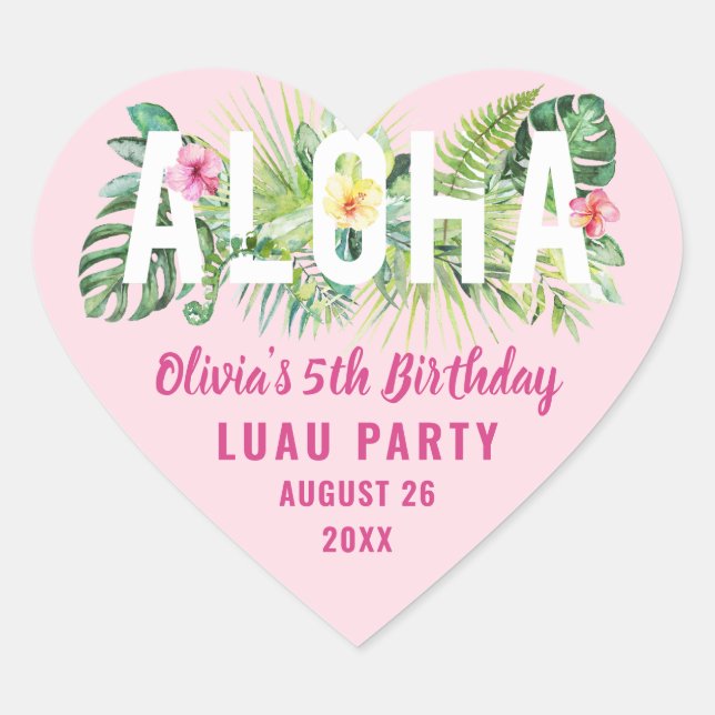 Sticker Cœur Aloha Tropical Rose Floral Fête Anniversaire Favor (Devant)