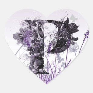 Sticker Cœur Alphabet de fleurs violettes - Lettre P Nom des fi