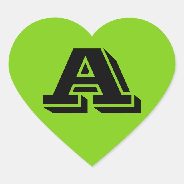 Sticker Cœur Alphabet par Janz Lettre majuscule A vert jaune (Devant)
