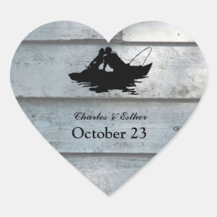 Sticker Cœur Amateurs de pêche Vintage Coeur de bois