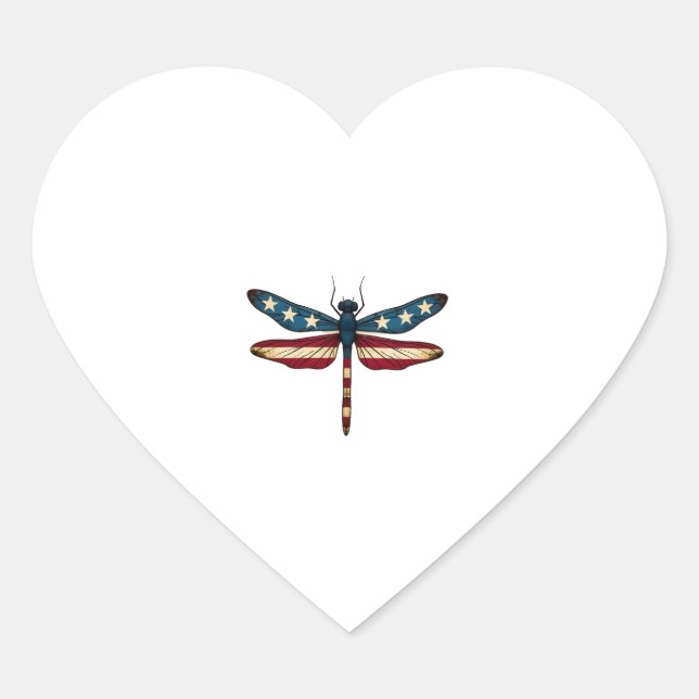 Sticker Cœur American Flag Dragonfly Patriotic 4th of July Red  (Devant)