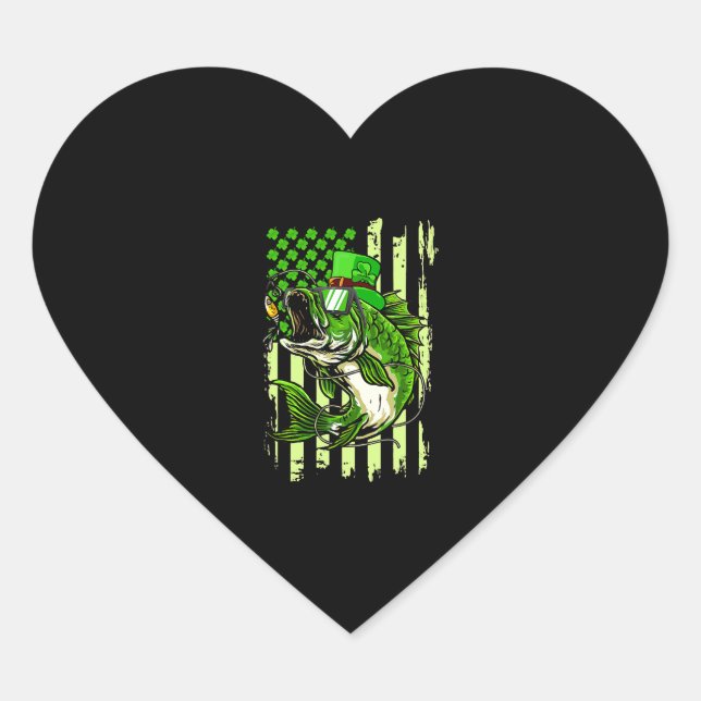 Sticker Cœur American Flag Fishing St Patrick's Day Irlandais L (Devant)