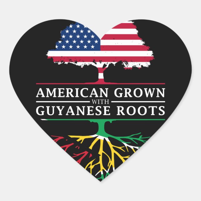 Sticker Cœur American Grosse avec Guyanese Roots Guyana Design (Devant)