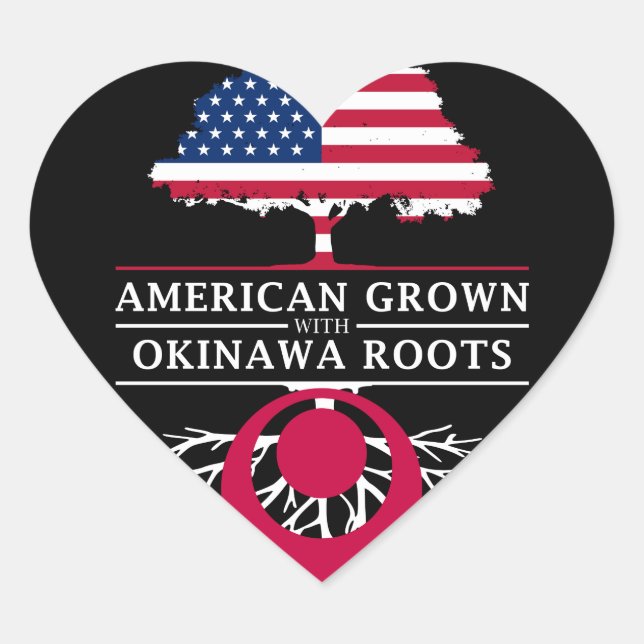 Sticker Cœur American Grosse avec Okinawa Racines Japon Design (Devant)
