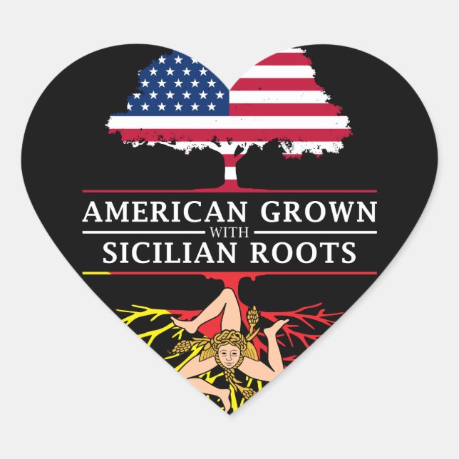 Sticker Cœur American Grosse avec racines siciliennes Conceptio (Devant)