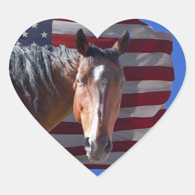 Sticker Cœur American Quarter Horse and Flag - Patriotique (Devant)
