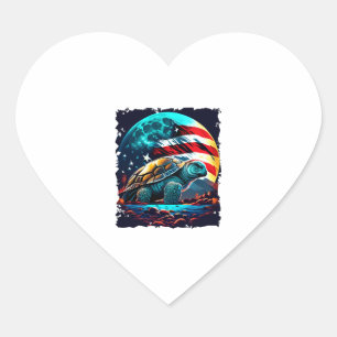 Sticker Cœur Amérique tortue sous lune avec drapeau américain