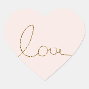 Sticker Cœur Amour de paillettes dorées blush rose coquillage