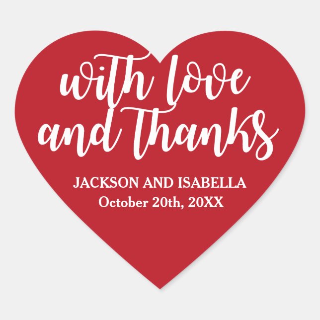 Sticker Cœur Amour et Merci Dark Red Heart Wedding Favor Seals (Devant)