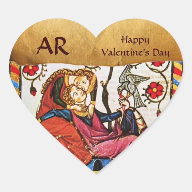 STICKER CŒUR AMOUR ÉTERNEL VALENTINE COEUR MONOGRAMME PARCHEMEN (Devant)