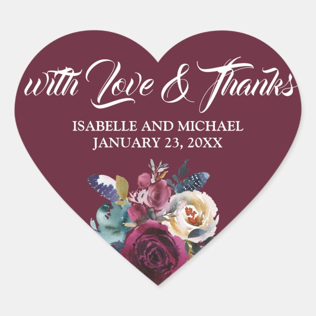 Sticker Cœur Amour & Merci Bourgogne, Mariage blanc (Devant)