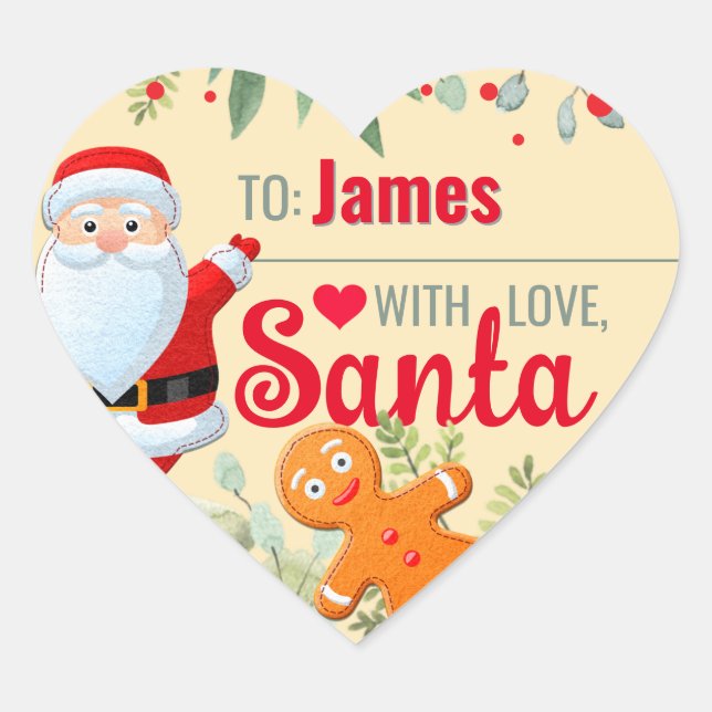 Sticker Cœur "Amour, Père Noël" Pain d'épices Personnalisé Beig (Devant)