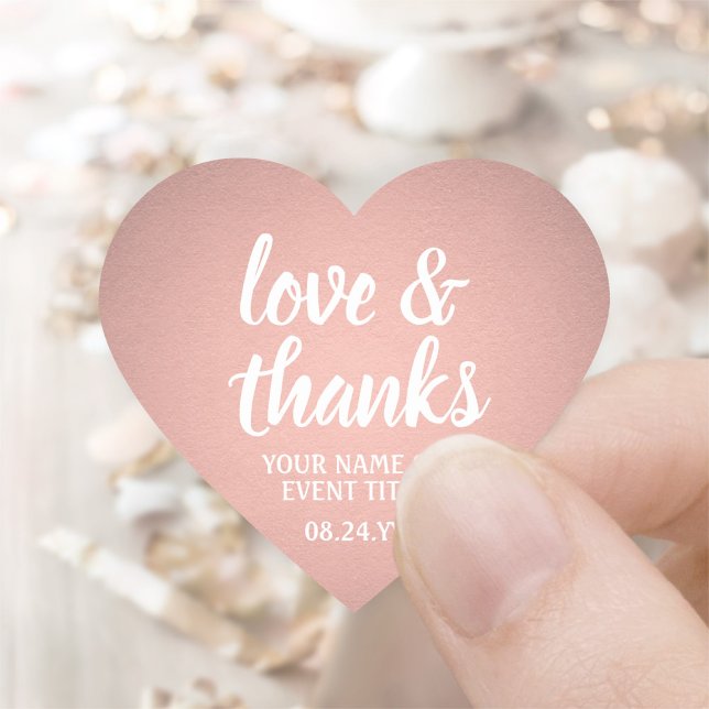 Sticker Cœur Amour & Remerciements Rose Gold Faux Feuille Écrit (Créateur téléchargé)