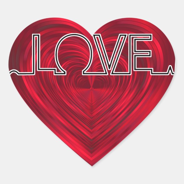 Sticker Cœur Amour, rythme cardiaque rouge, vecteur onde EKG v2 (Devant)