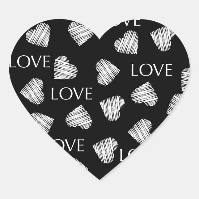 Sticker Cœur Amour sans coutures Valentines Jour noir noir blan (Devant)