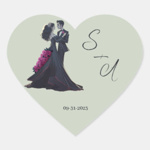 Sticker Cœur Amoureux gothiques romantiques Monogramme élégant