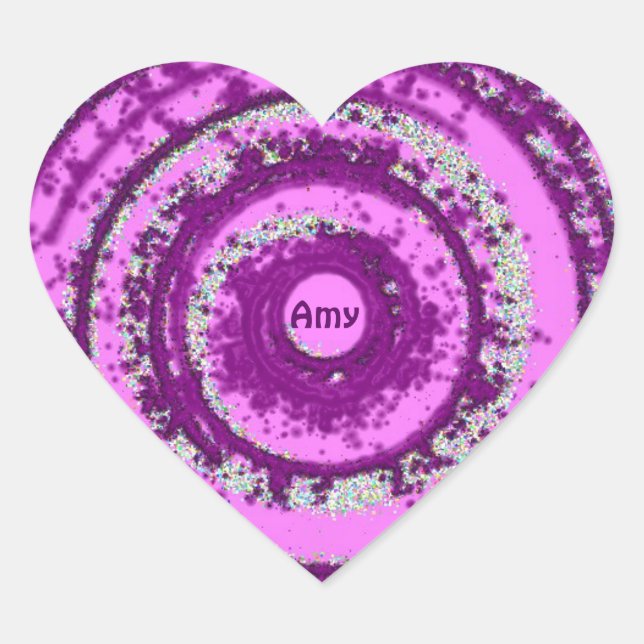 Sticker Cœur AMY ~ Motif violet et argenté ~ Personnalisé (Devant)