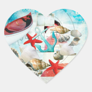 Sticker Cœur Ancre de coquillages nautiques Starfish Beach Thèm