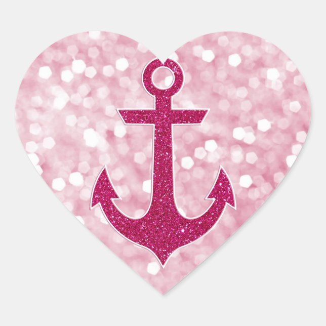 Sticker Cœur Ancre Parties scintillant nautique de Bokeh rose (Devant)