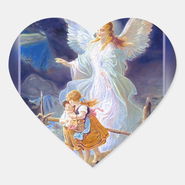 Sticker Cœur Ange gardien, enfants et pont (Devant)