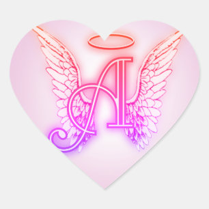 Sticker Cœur Ange rose ailes Monogramme