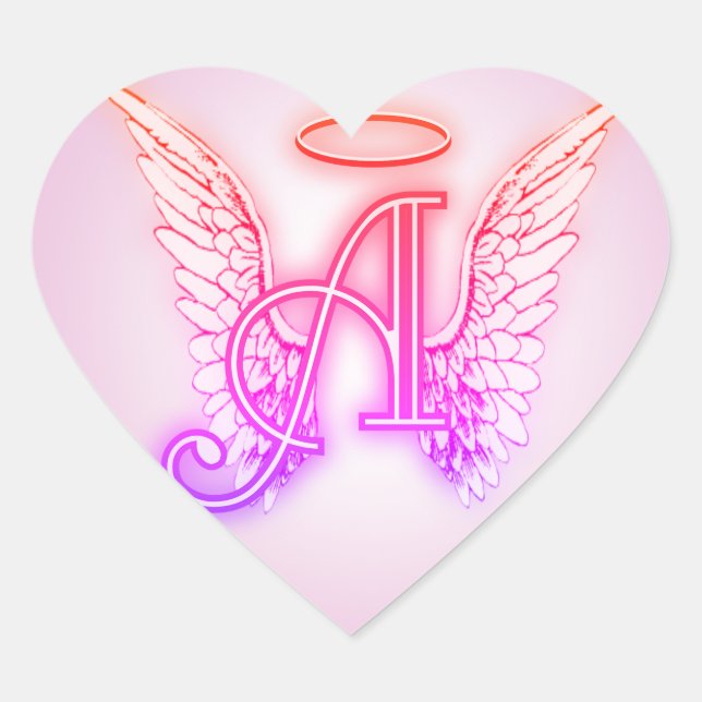 Sticker Cœur Ange rose ailes Monogramme (Devant)
