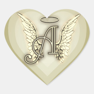 Sticker Cœur Angel Alphabet A Initiale Dernière Ailes Halo Clas